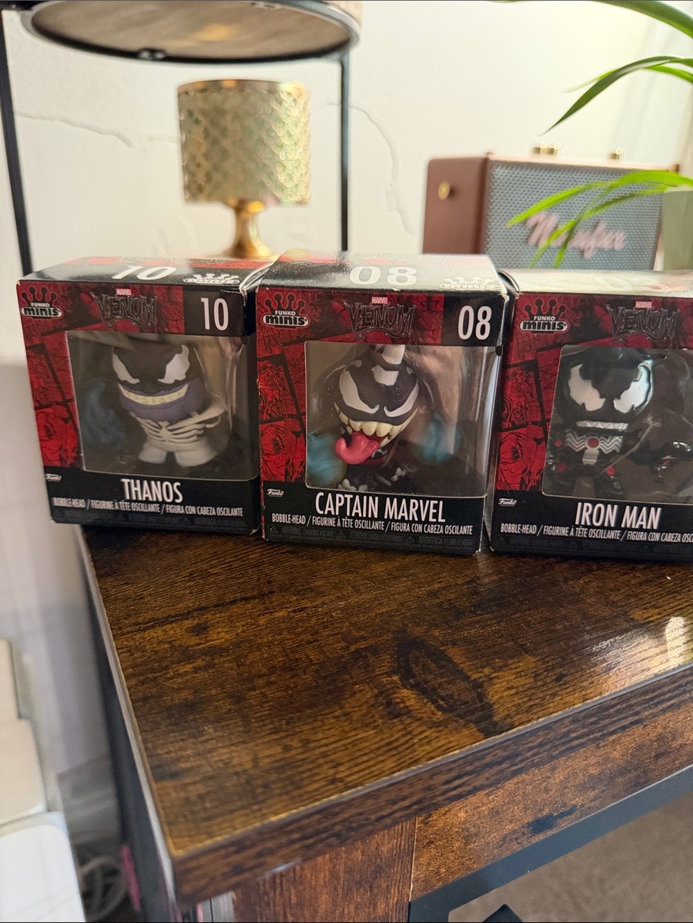 Funko Venomized Thanos, Captain Marvel & Iron Man - Black, White, Red, Blue